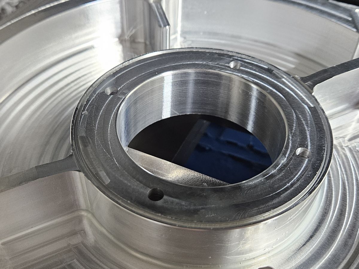 Close view of a precision machined gasket ring and its bolt circle