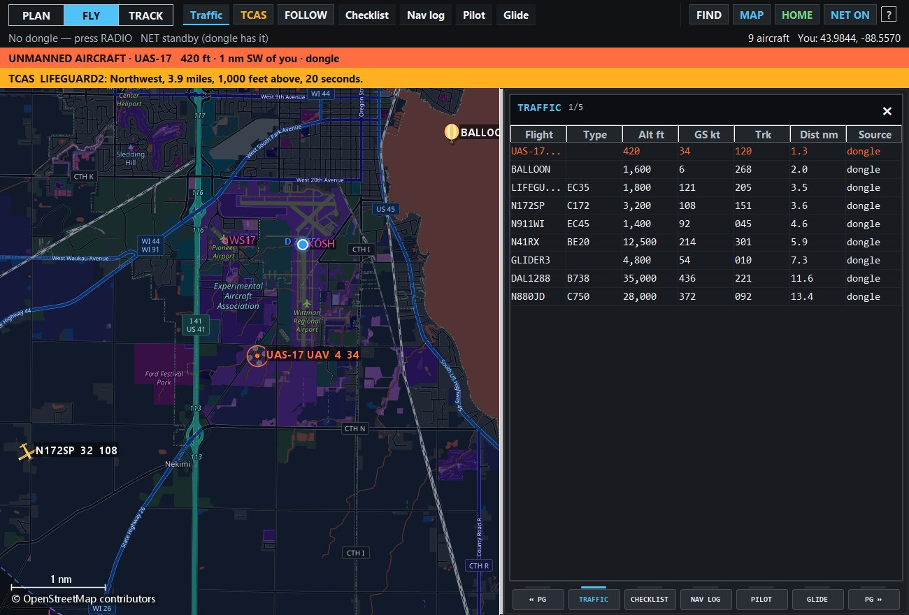 A drone picked up by the app, its track and height on the chart