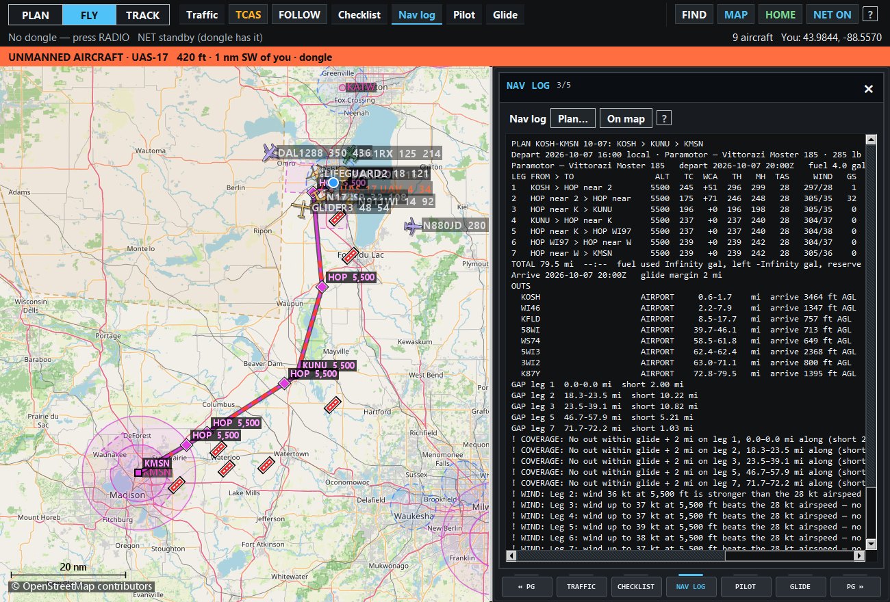 The navigation log for the planned flight beside the chart