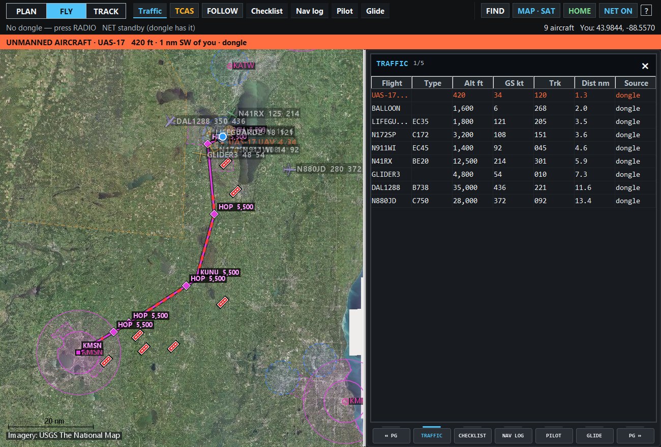 The planned route over satellite imagery